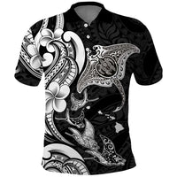 Hawaiian Manta Rays Polo Shirt Tribal Hibiscus Polynesian Tattoos Black Color - Polynesian Pride