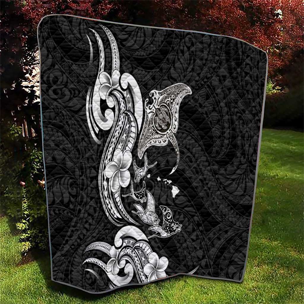 Hawaiian Manta Rays Quilt Tribal Hibiscus Polynesian Tattoos Black Color - Polynesian Pride