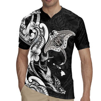 Hawaiian Manta Rays Rugby Jersey Tribal Hibiscus Polynesian Tattoos Black Color - Polynesian Pride