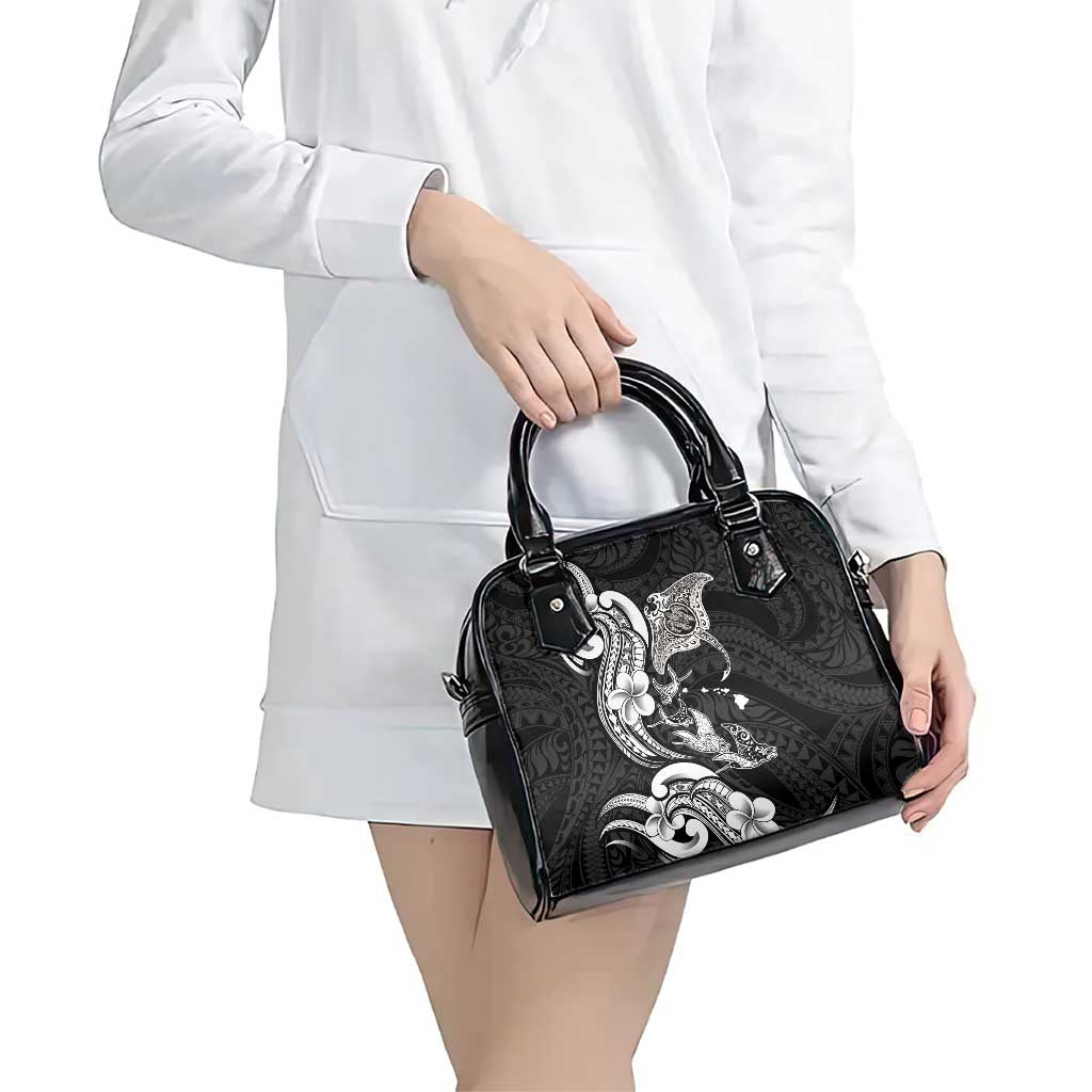 Hawaiian Manta Rays Shoulder Handbag Tribal Hibiscus Polynesian Tattoos Black Color - Polynesian Pride