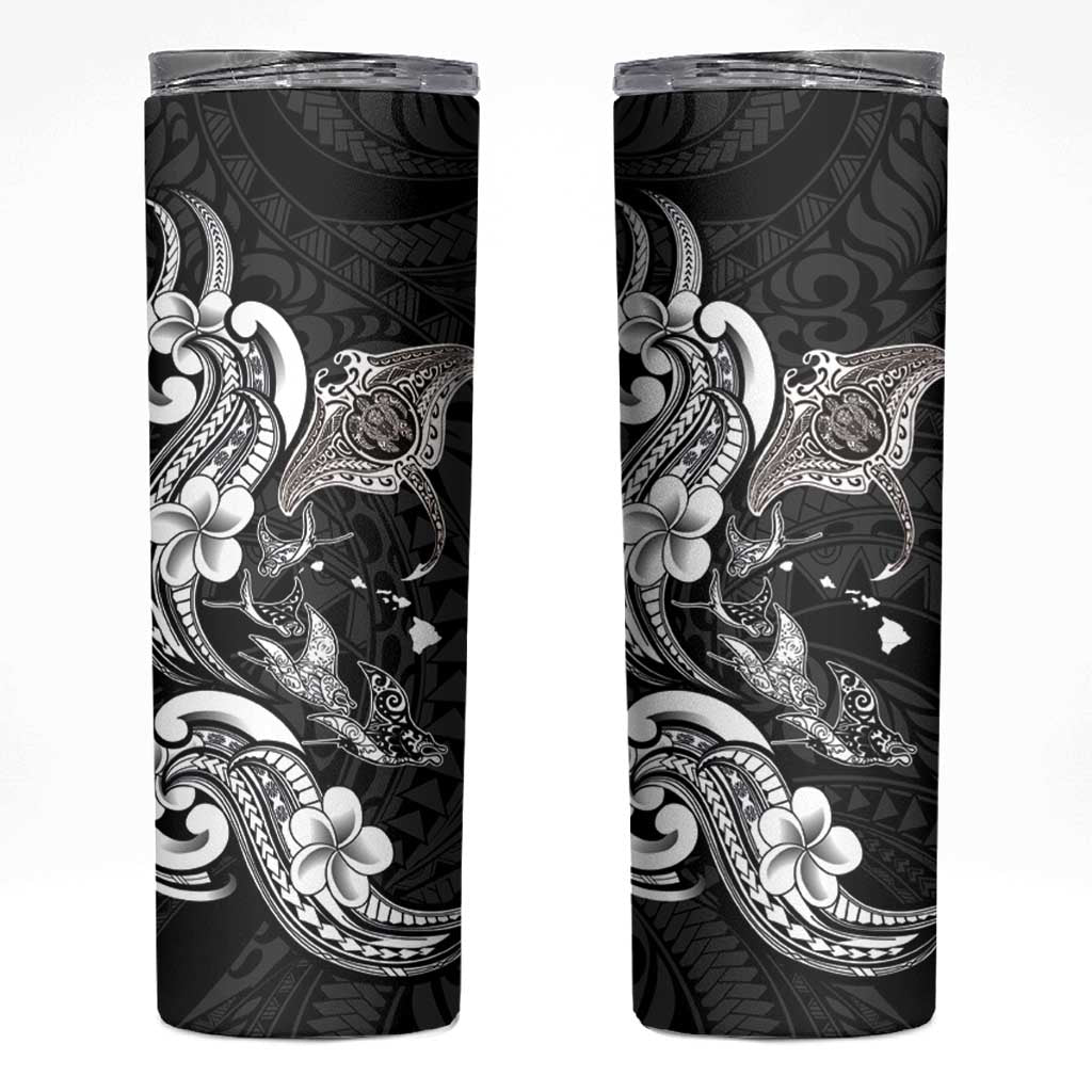 Hawaiian Manta Rays Skinny Tumbler Tribal Hibiscus Polynesian Tattoos Black Color - Polynesian Pride