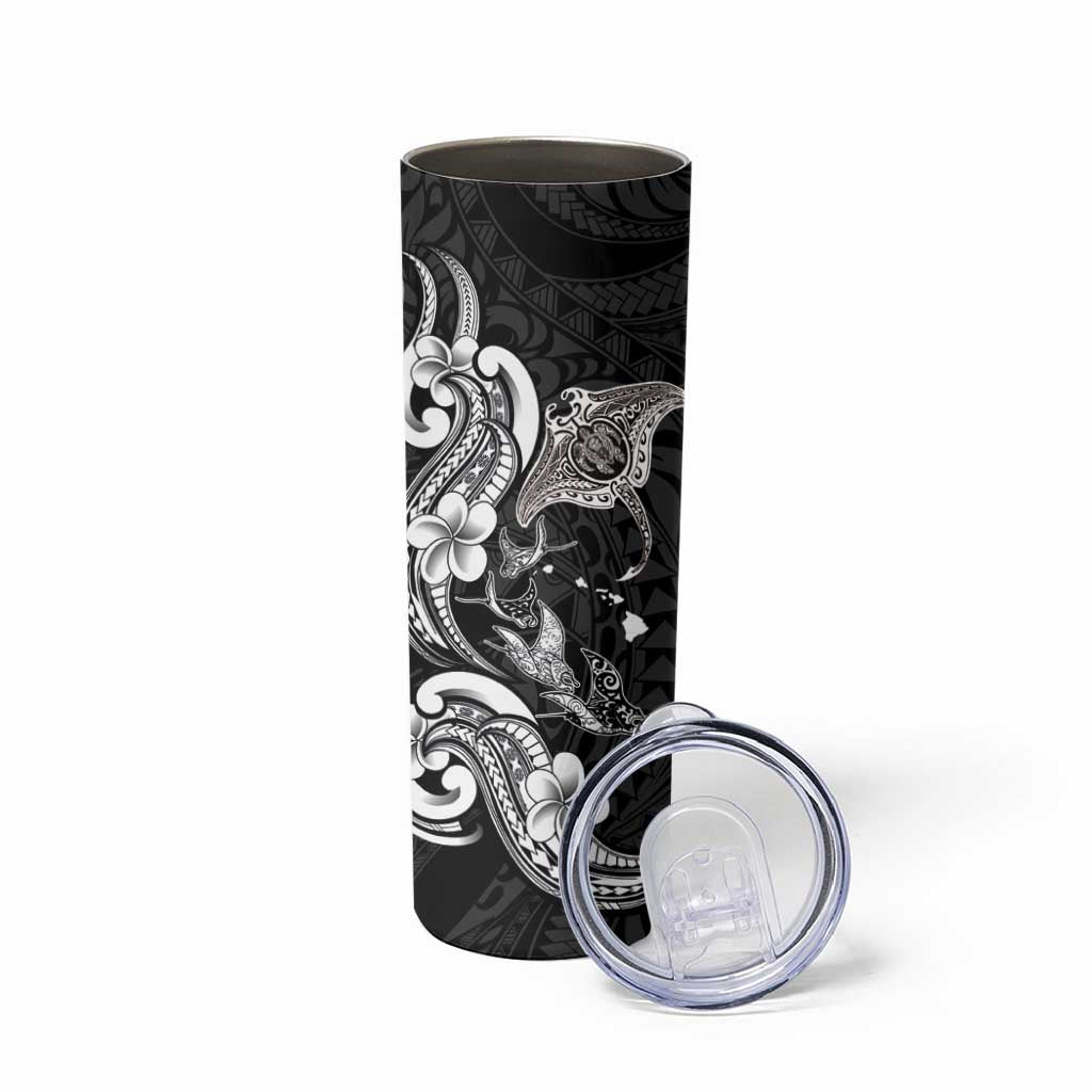 Hawaiian Manta Rays Skinny Tumbler Tribal Hibiscus Polynesian Tattoos Black Color - Polynesian Pride