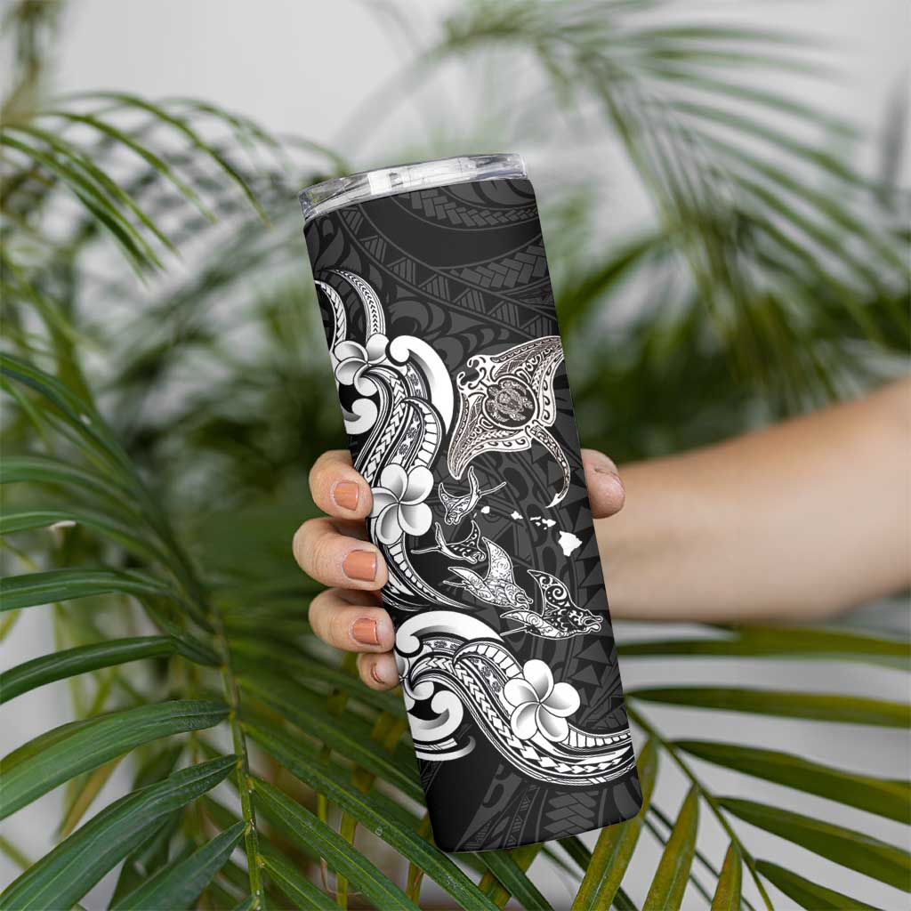 Hawaiian Manta Rays Skinny Tumbler Tribal Hibiscus Polynesian Tattoos Black Color - Polynesian Pride