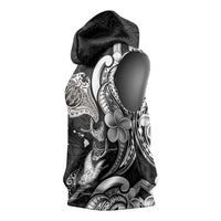 Hawaiian Manta Rays Sleeveless Hoodie Tribal Hibiscus Polynesian Tattoos Black Color - Polynesian Pride