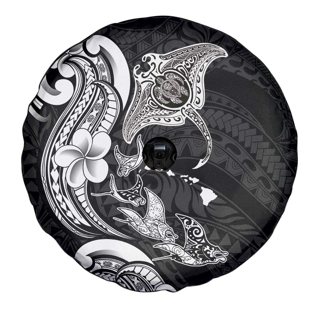 Hawaiian Manta Rays Spare Tire Cover Tribal Hibiscus Polynesian Tattoos Black Color - Polynesian Pride