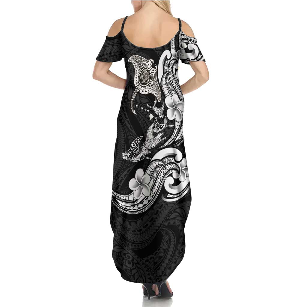 Hawaiian Manta Rays Summer Maxi Dress Tribal Hibiscus Polynesian Tattoos Black Color LT03 - Polynesian Pride