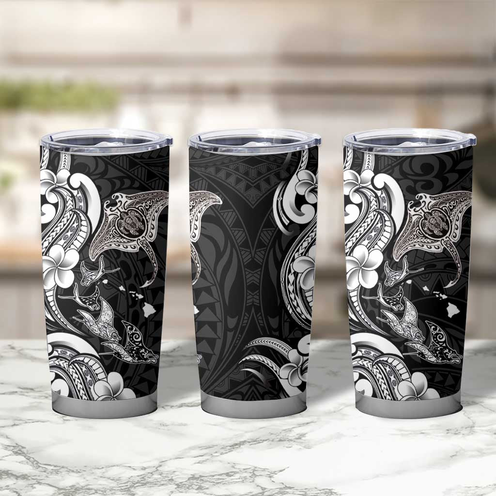 Hawaiian Manta Rays Tumbler Cup Tribal Hibiscus Polynesian Tattoos Black Color - Polynesian Pride