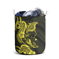 Hawaiian Manta Rays Laundry Basket Tribal Hibiscus Polynesian Tattoos Yellow Color - Polynesian Pride