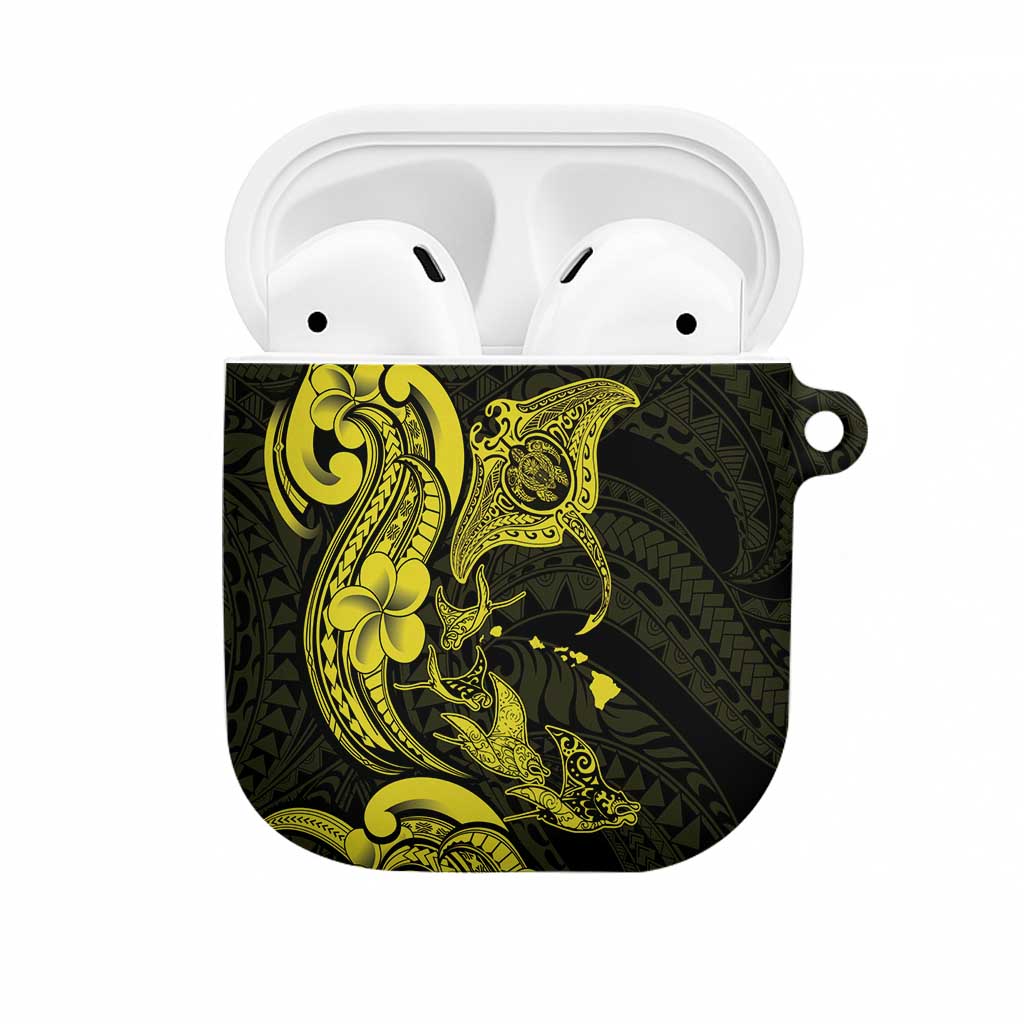 Hawaiian Manta Rays AirPods Case Tribal Hibiscus Polynesian Tattoos Yellow Color - Polynesian Pride