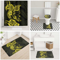 Hawaiian Manta Rays Bathroom Set Tribal Hibiscus Polynesian Tattoos Yellow Color - Polynesian Pride