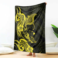 Hawaiian Manta Rays Blanket Tribal Hibiscus Polynesian Tattoos Yellow Color - Polynesian Pride