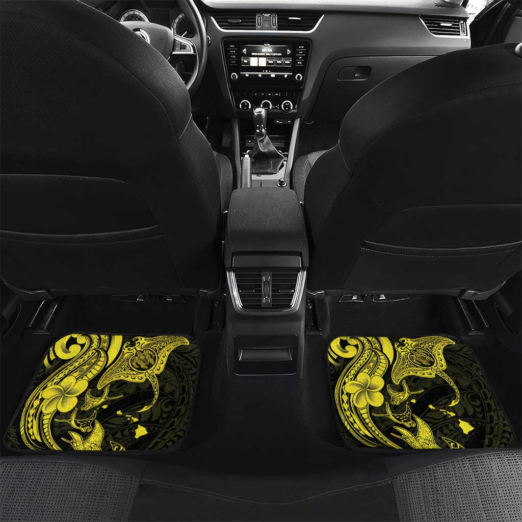 Hawaiian Manta Rays Car Mats Tribal Hibiscus Polynesian Tattoos Yellow Color - Polynesian Pride
