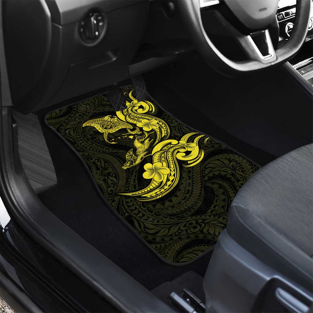 Hawaiian Manta Rays Car Mats Tribal Hibiscus Polynesian Tattoos Yellow Color - Polynesian Pride