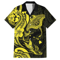 Hawaiian Manta Rays Family Matching Off Shoulder Short Dress and Hawaiian Shirt Tribal Hibiscus Polynesian Tattoos Yellow Color - Polynesian Pride