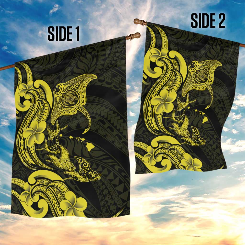 Hawaiian Manta Rays Garden Flag Tribal Hibiscus Polynesian Tattoos Yellow Color - Polynesian Pride
