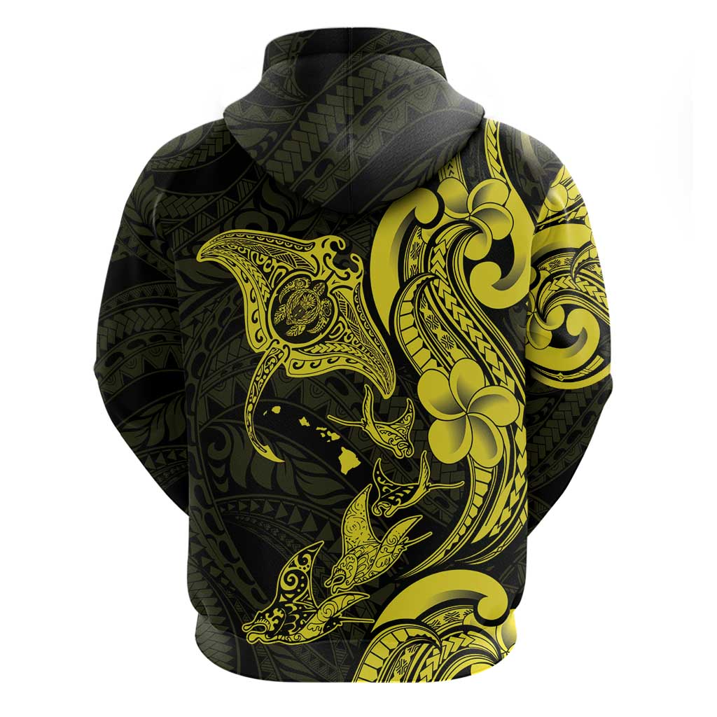 Hawaiian Manta Rays Hoodie Tribal Hibiscus Polynesian Tattoos Yellow Color - Polynesian Pride