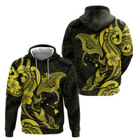 Hawaiian Manta Rays Hoodie Tribal Hibiscus Polynesian Tattoos Yellow Color - Polynesian Pride