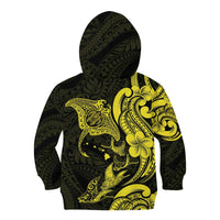 Hawaiian Manta Rays Kid Hoodie Tribal Hibiscus Polynesian Tattoos Yellow Color - Polynesian Pride