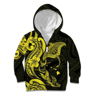 Hawaiian Manta Rays Kid Hoodie Tribal Hibiscus Polynesian Tattoos Yellow Color - Polynesian Pride
