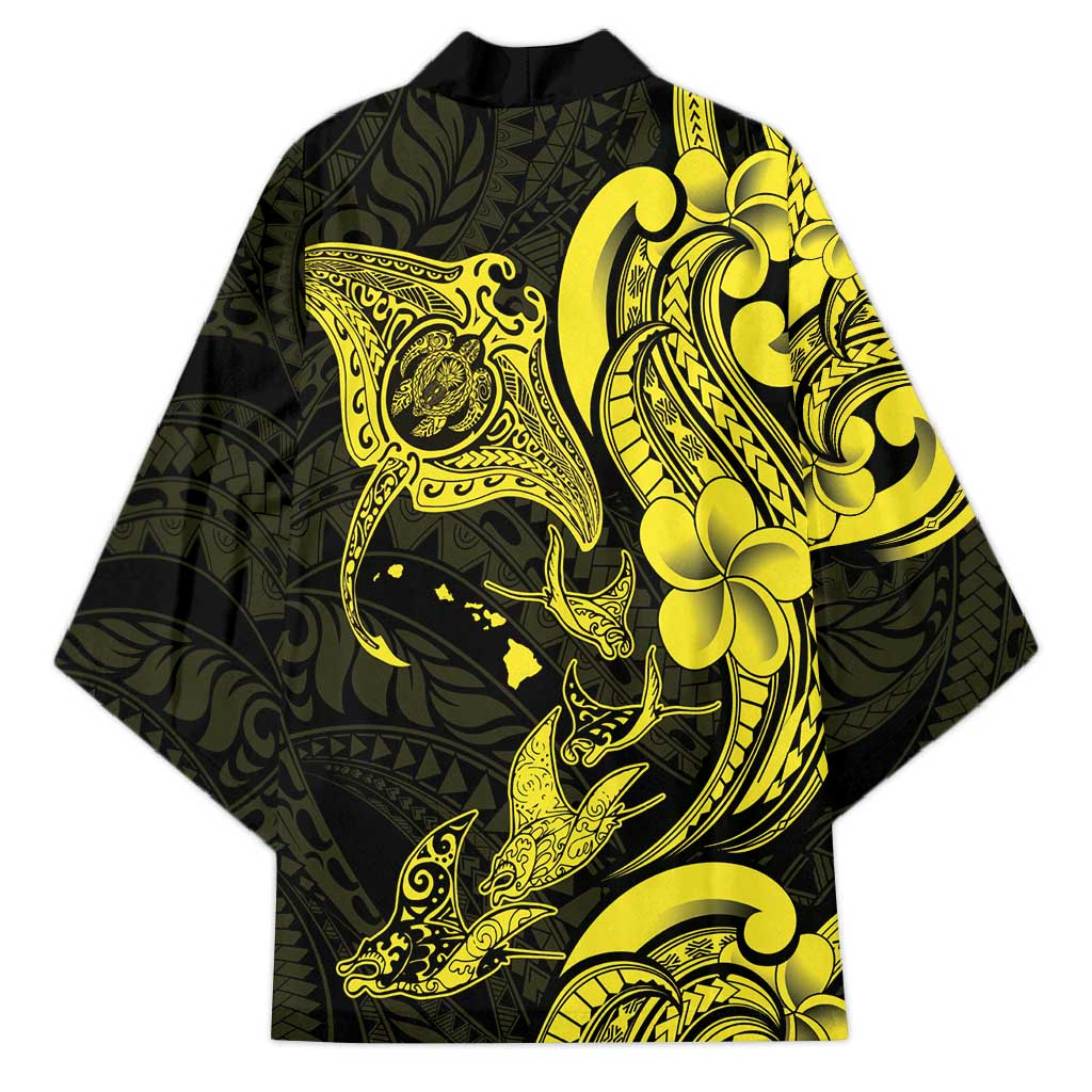 Hawaiian Manta Rays Kimono Tribal Hibiscus Polynesian Tattoos Yellow Color - Polynesian Pride