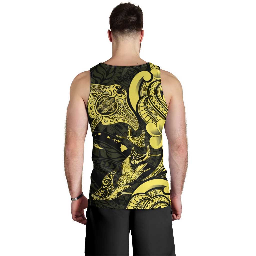 Hawaiian Manta Rays Men Tank Top Tribal Hibiscus Polynesian Tattoos Yellow Color - Polynesian Pride