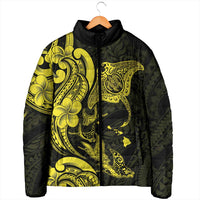 Hawaiian Manta Rays Padded Jacket Tribal Hibiscus Polynesian Tattoos Yellow Color - Polynesian Pride