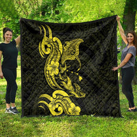 Hawaiian Manta Rays Quilt Tribal Hibiscus Polynesian Tattoos Yellow Color - Polynesian Pride