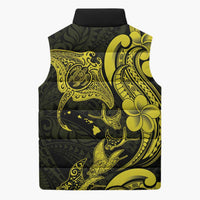 Hawaiian Manta Rays Sleeveless Puffer Jacket Tribal Hibiscus Polynesian Tattoos Yellow Color - Polynesian Pride