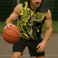 Hawaiian Manta Rays Sleeveless Zip Hoodie Tribal Hibiscus Polynesian Tattoos Yellow Color - Polynesian Pride