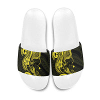 Hawaiian Manta Rays Slide Sandals Tribal Hibiscus Polynesian Tattoos Yellow Color - Polynesian Pride