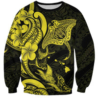 Hawaiian Manta Rays Sweatshirt Tribal Hibiscus Polynesian Tattoos Yellow Color - Polynesian Pride