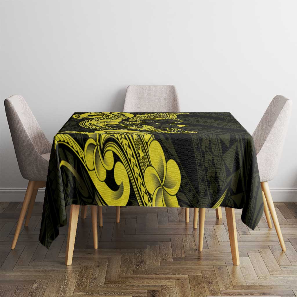Hawaiian Manta Rays Tablecloth Tribal Hibiscus Polynesian Tattoos Yellow Color - Polynesian Pride