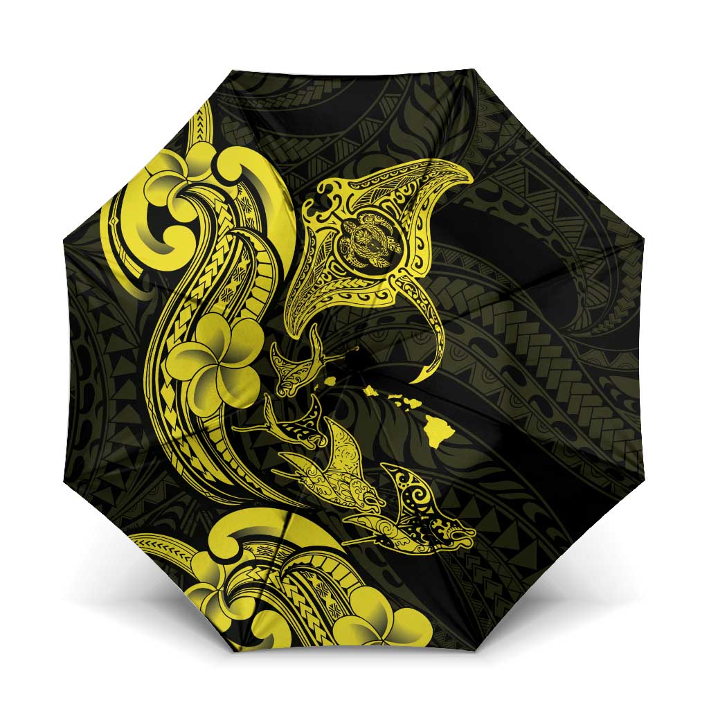Hawaiian Manta Rays Umbrella Tribal Hibiscus Polynesian Tattoos Yellow Color - Polynesian Pride