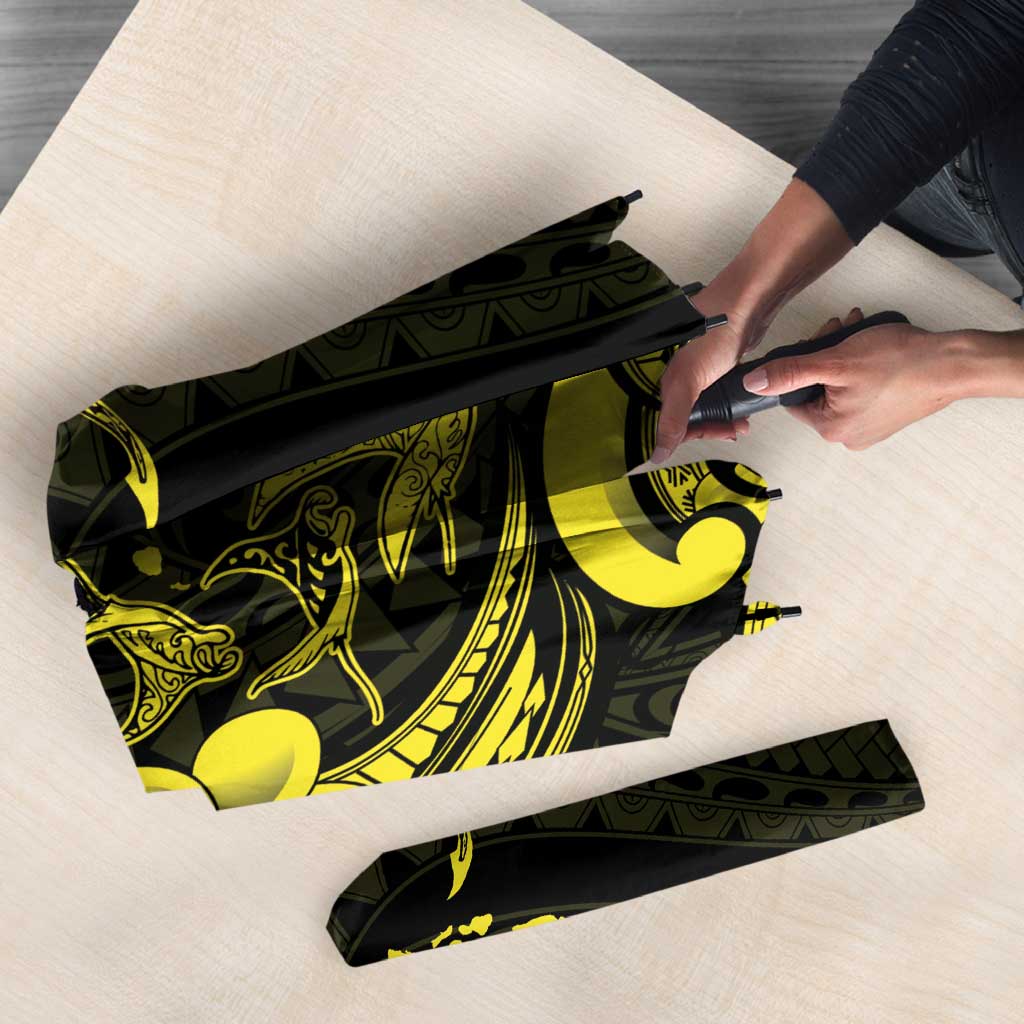 Hawaiian Manta Rays Umbrella Tribal Hibiscus Polynesian Tattoos Yellow Color - Polynesian Pride