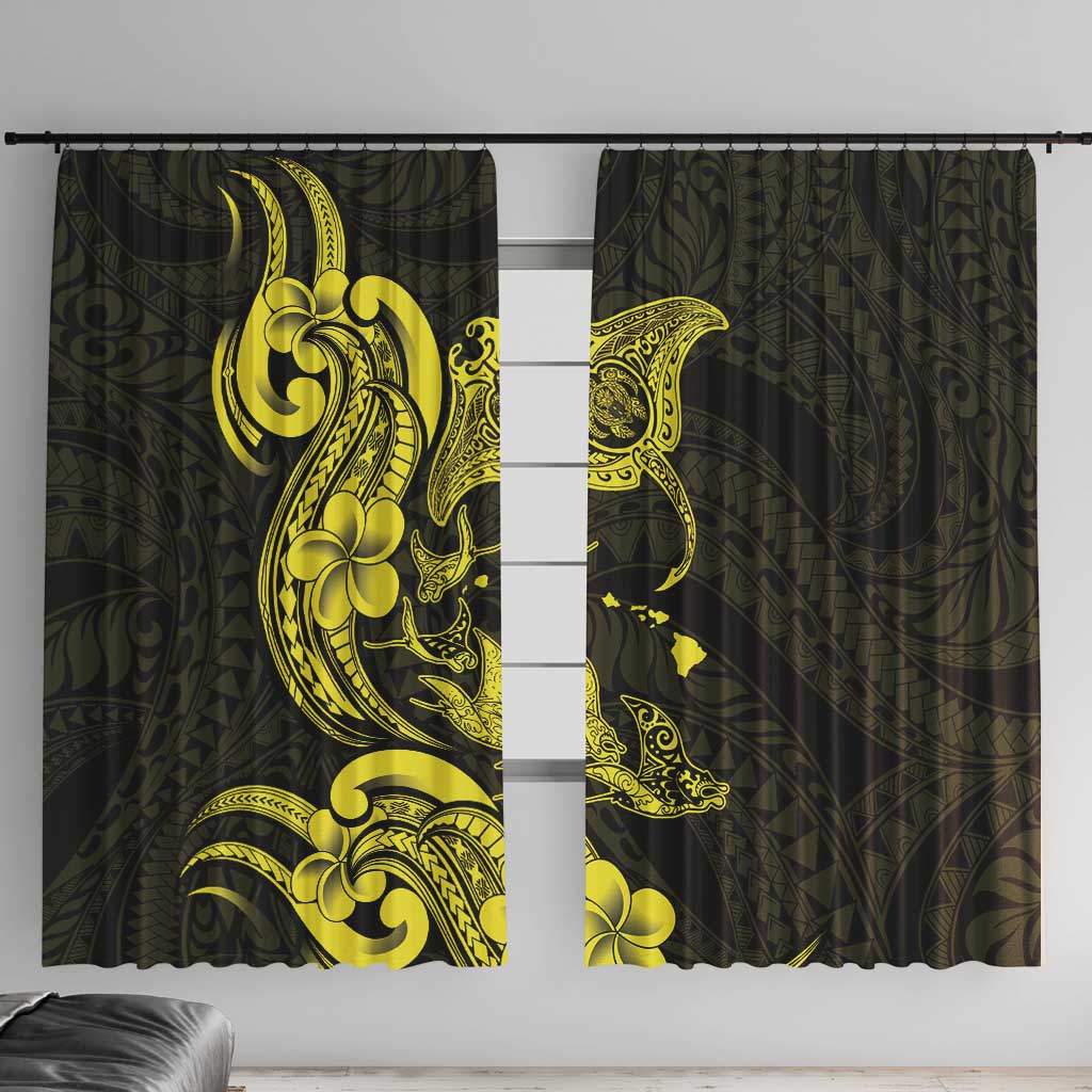 Hawaiian Manta Rays Window Curtain Tribal Hibiscus Polynesian Tattoos Yellow Color - Polynesian Pride