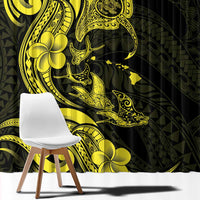 Hawaiian Manta Rays Window Curtain Tribal Hibiscus Polynesian Tattoos Yellow Color - Polynesian Pride