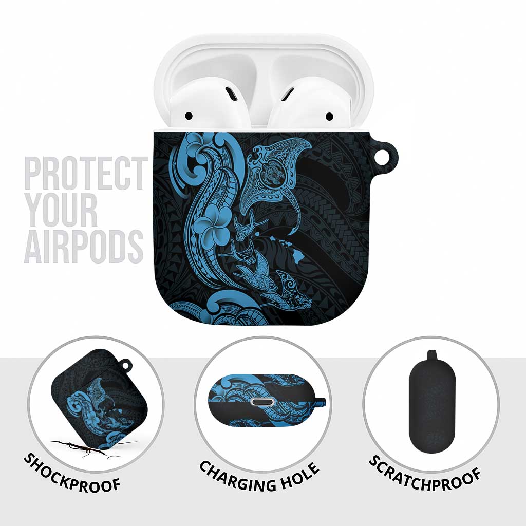 Hawaiian Manta Rays AirPods Case Tribal Hibiscus Polynesian Tattoos Blue Color - Polynesian Pride