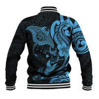 Hawaiian Manta Rays Baseball Jacket Tribal Hibiscus Polynesian Tattoos Blue Color - Polynesian Pride