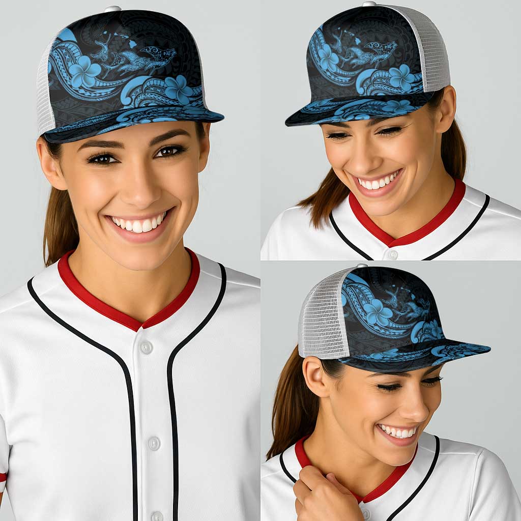 Hawaiian Manta Rays Baseball Net Cap Tribal Hibiscus Polynesian Tattoos Blue Color - Polynesian Pride