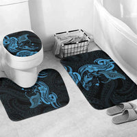 Hawaiian Manta Rays Bathroom Set Tribal Hibiscus Polynesian Tattoos Blue Color - Polynesian Pride