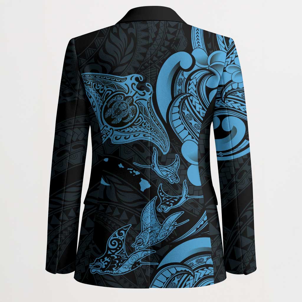 Hawaiian Manta Rays Blazer Tribal Hibiscus Polynesian Tattoos Blue Color - Polynesian Pride