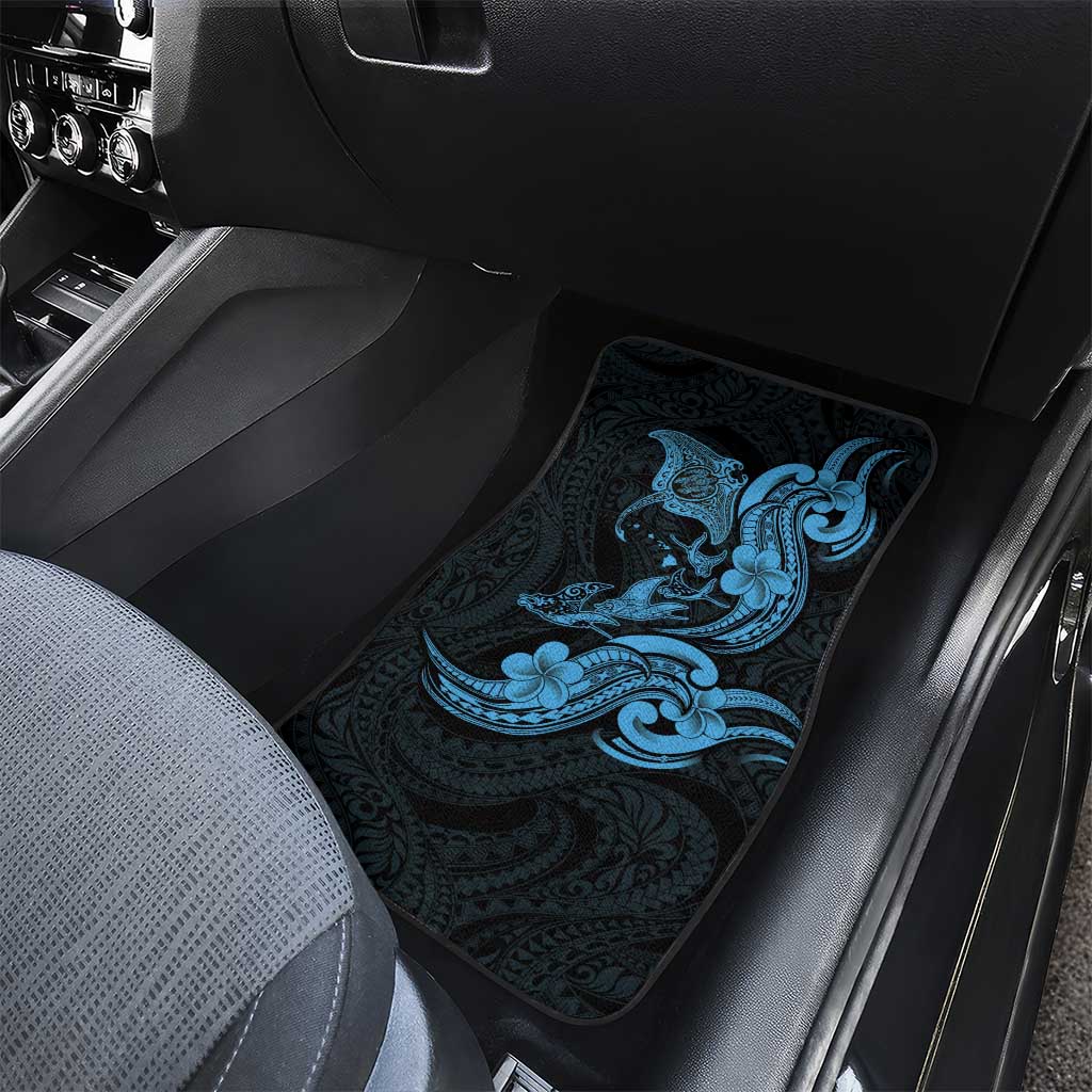 Hawaiian Manta Rays Car Mats Tribal Hibiscus Polynesian Tattoos Blue Color - Polynesian Pride