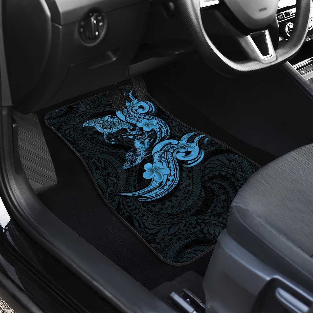 Hawaiian Manta Rays Car Mats Tribal Hibiscus Polynesian Tattoos Blue Color - Polynesian Pride