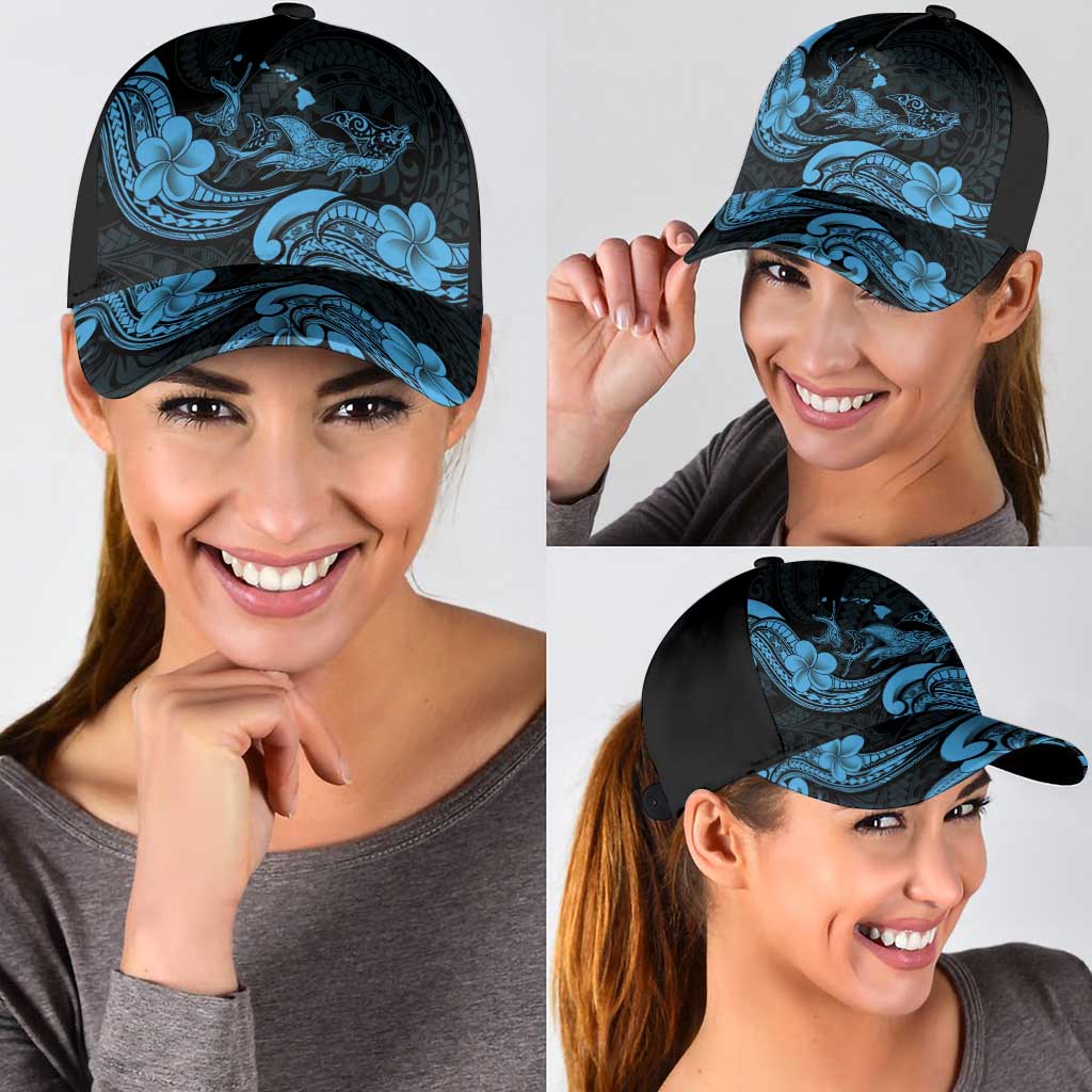 Hawaiian Manta Rays Classic Cap Tribal Hibiscus Polynesian Tattoos Blue Color - Polynesian Pride