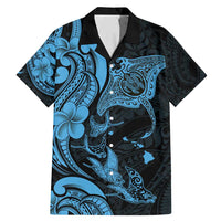 Hawaiian Manta Rays Family Matching Mermaid Dress and Hawaiian Shirt Tribal Hibiscus Polynesian Tattoos Blue Color - Polynesian Pride