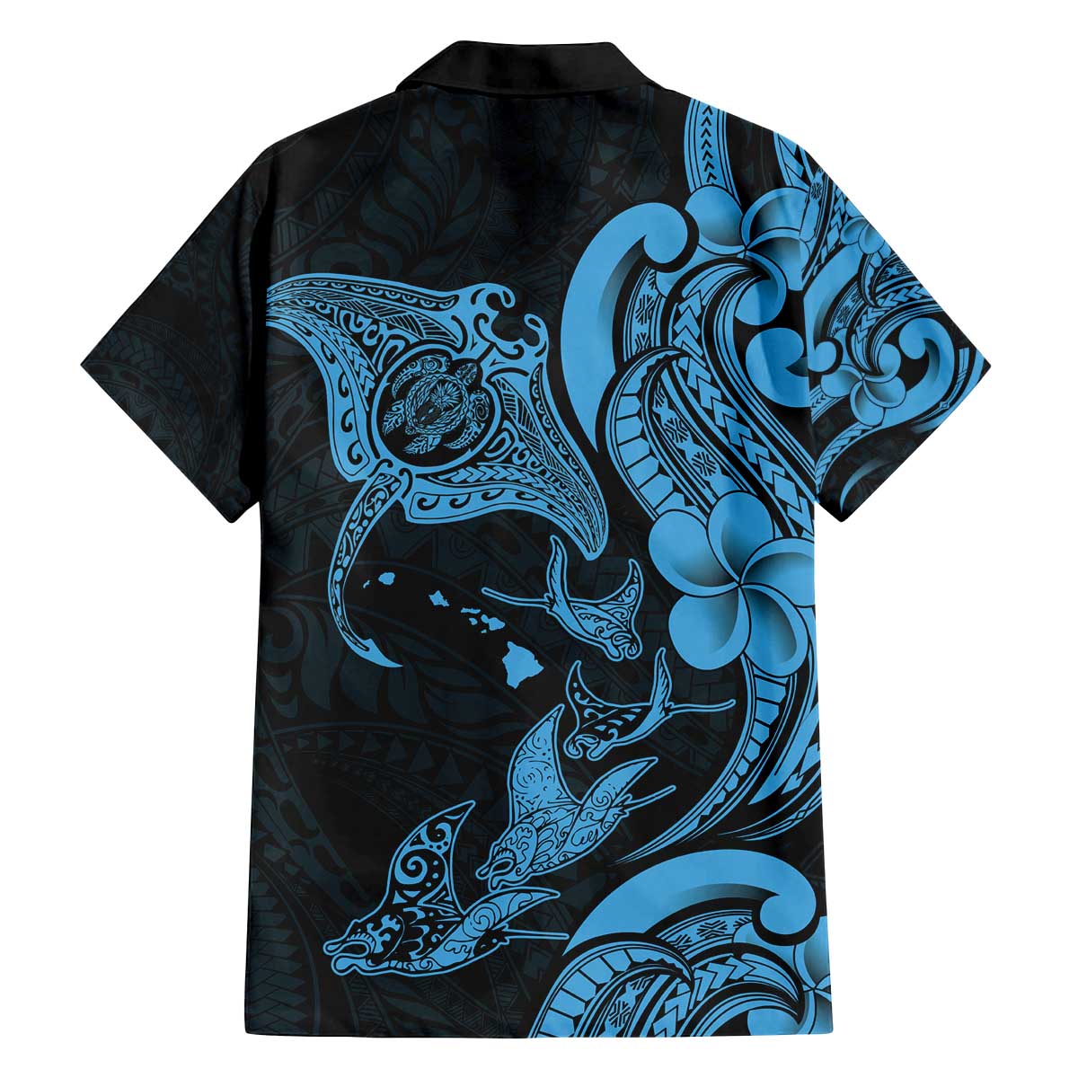 Hawaiian Manta Rays Family Matching Off The Shoulder Long Sleeve Dress and Hawaiian Shirt Tribal Hibiscus Polynesian Tattoos Blue Color - Polynesian Pride