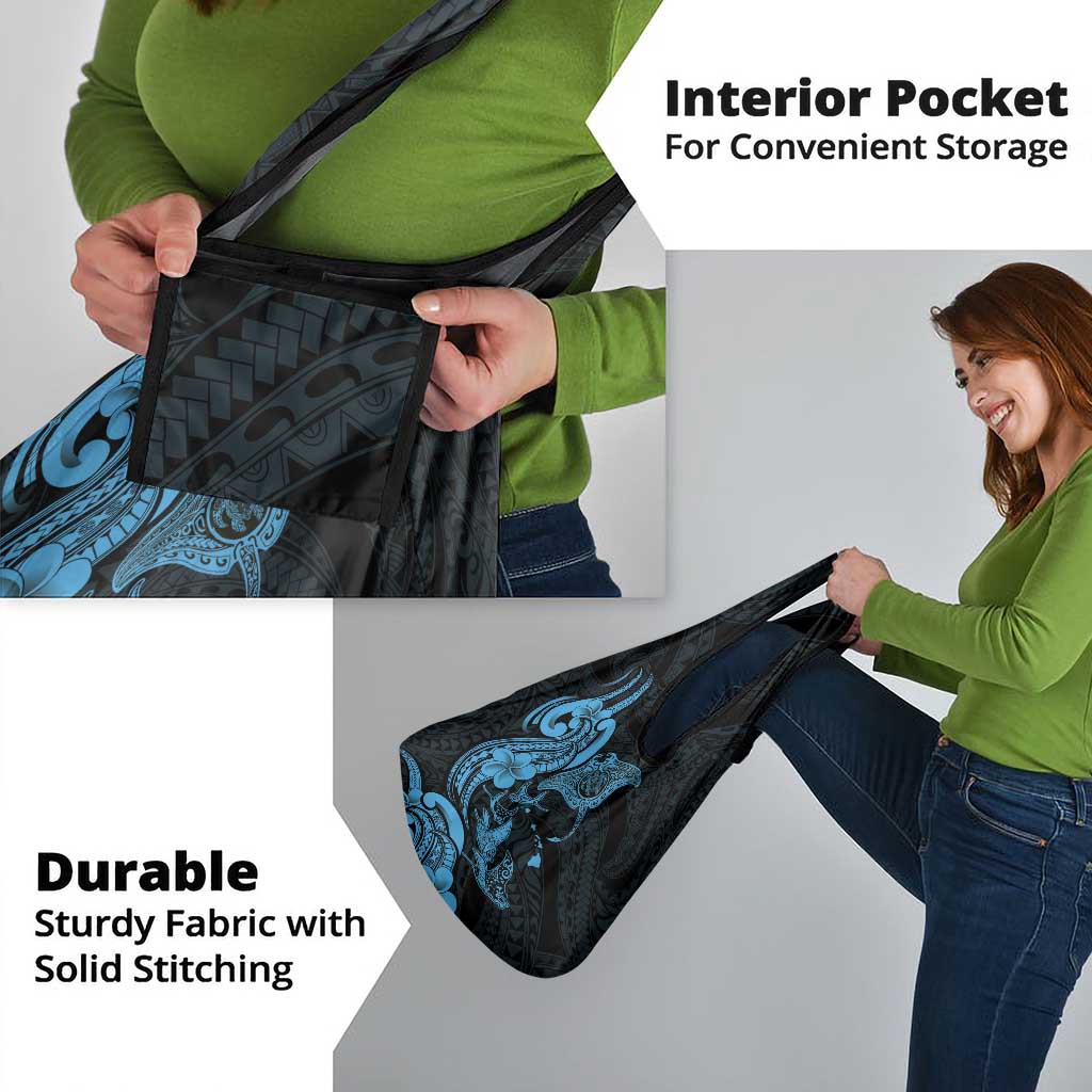 Hawaiian Manta Rays Grocery Bag Tribal Hibiscus Polynesian Tattoos Blue Color - Polynesian Pride