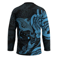 Hawaiian Manta Rays Hockey Jersey Tribal Hibiscus Polynesian Tattoos Blue Color - Polynesian Pride