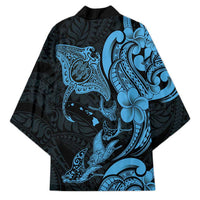 Hawaiian Manta Rays Kimono Tribal Hibiscus Polynesian Tattoos Blue Color - Polynesian Pride