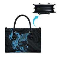 Hawaiian Manta Rays Leather Bag Tribal Hibiscus Polynesian Tattoos Blue Color - Polynesian Pride